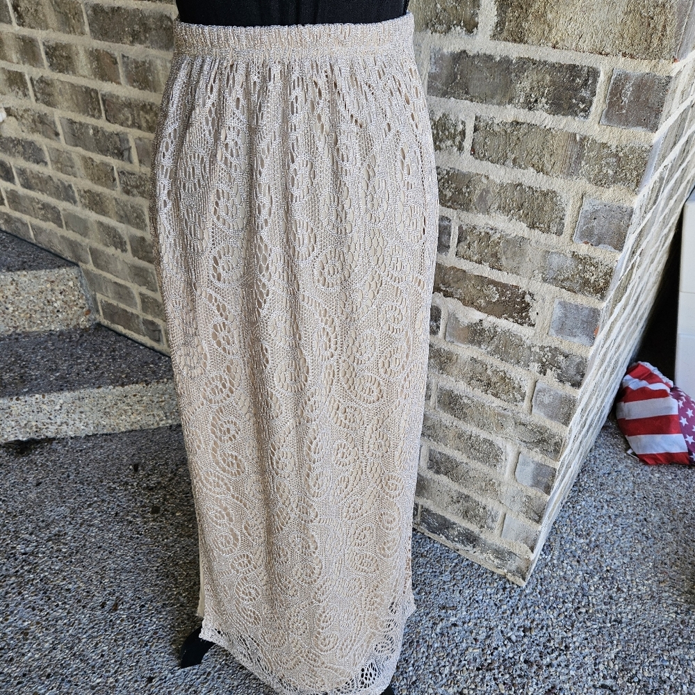 Vintage 1980s Jeffery‎ & Dara Evenings Gold  Lace Maxi Skirt Size 6